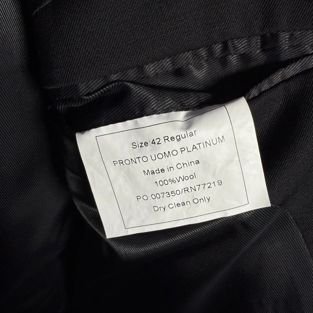 Pronto Uomo Platinum Men’s Classic Wool Blazer in Black Size 42R